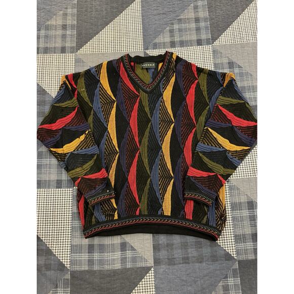 Vintage 90’s TUNDRA Coogi Style Sweater Loud 3D Knit‎ Cosby Biggie Men’s Sz XL - Picture 1 of 8